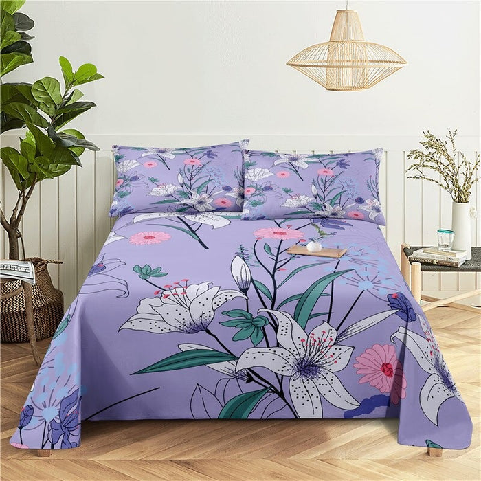 3 Sets Flower Pillowcase Print Bedding