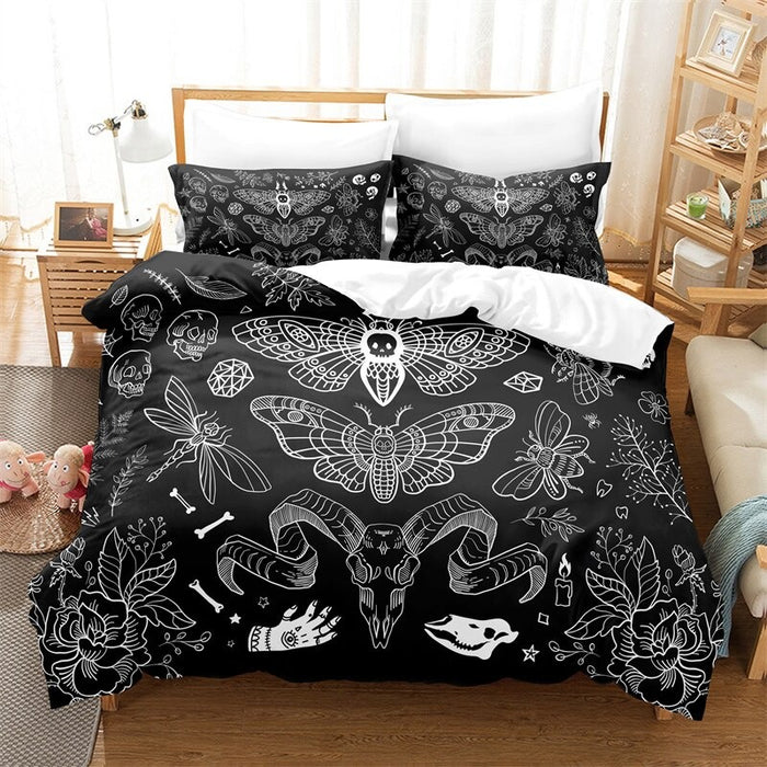 Black Butterfly-Pattern Duvet Cover And Pillowcase Set