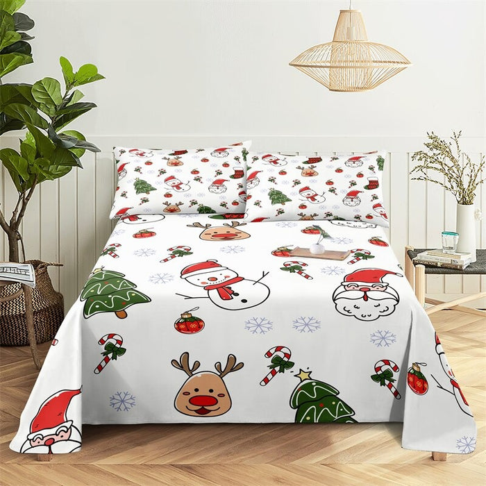 Christmas Snowman Themed Bed Sheets And Pillowcases Set