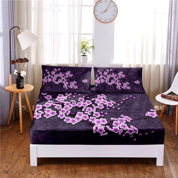 Plum Blossom Digital Printed 3Pc Polyester Bedding Set