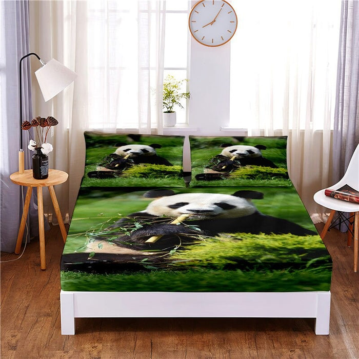 3 Pcs Panda Digital Printed Polyester Fitted Sheet Set