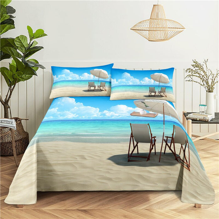Seaside Scenery Print Bright Bedding Set
