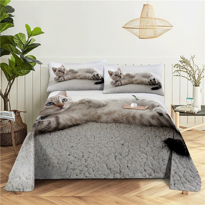 Cat Print Flat Bedding Set