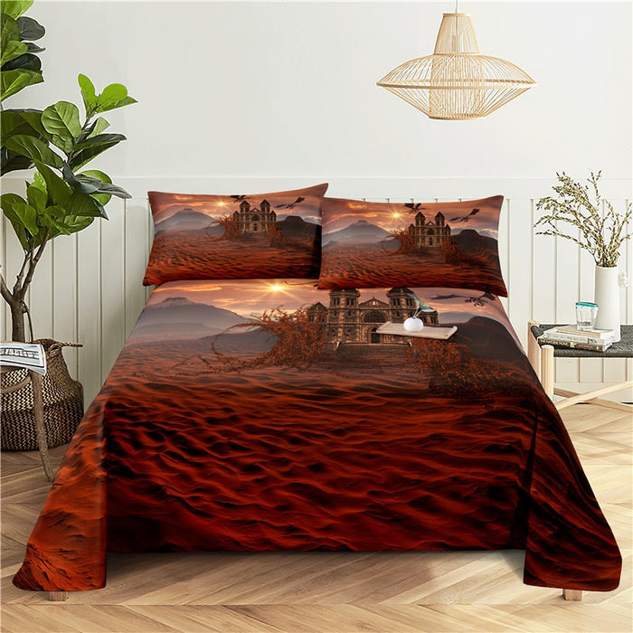 Cartoon Lion Print Bed Flat Bedding Set