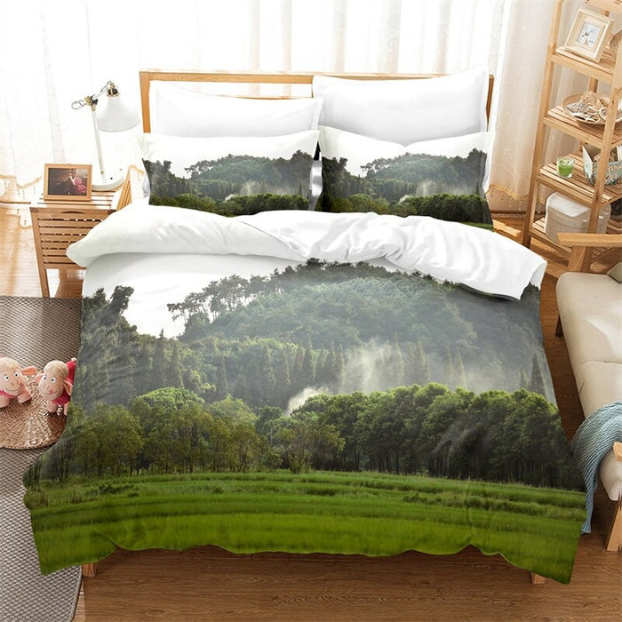 Printed Green Forest Bedding Set