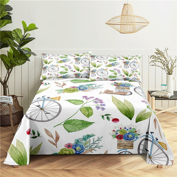 Green Leaf Print Flat Bedding Set