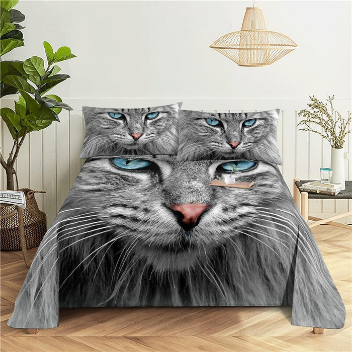 Cat Print Flat Bedding Set