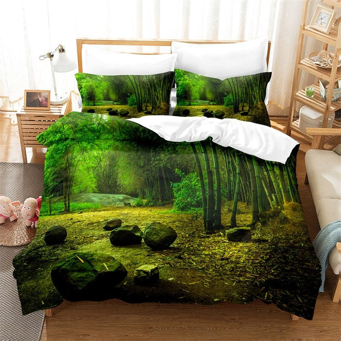 Printed Green Forest Bedding Set