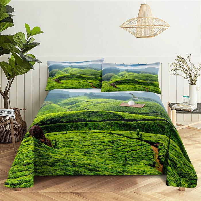 Green Scenery Print Bedding Sheet