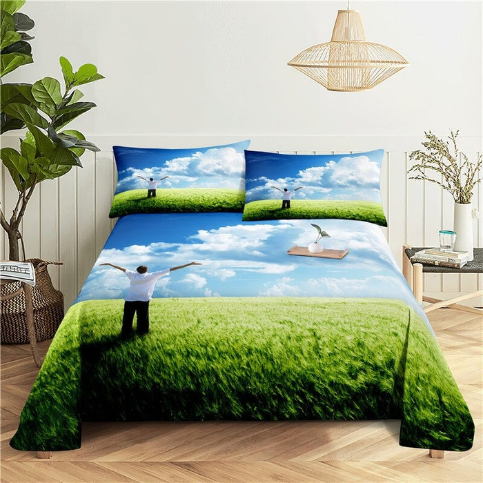 Green Scenery Print Bedding Sheet