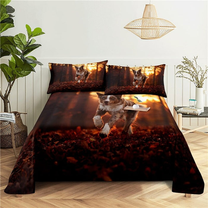 Dogs Digital Printed Polyester Bed Sheet Set