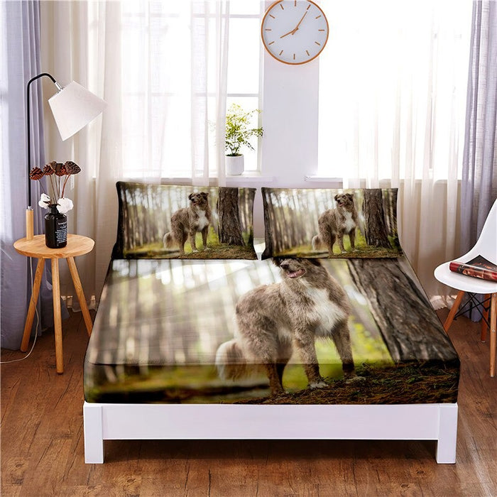 3 Pcs Beautiful Dog Digital Printed Polyester Fitted Sheet