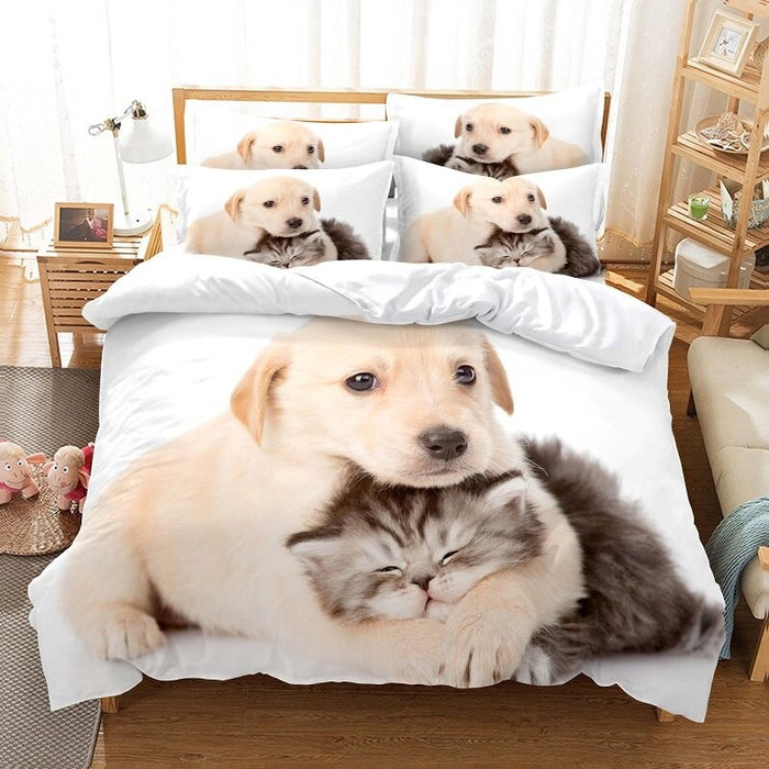 3D Puppy And Cat Printed Bedding Set