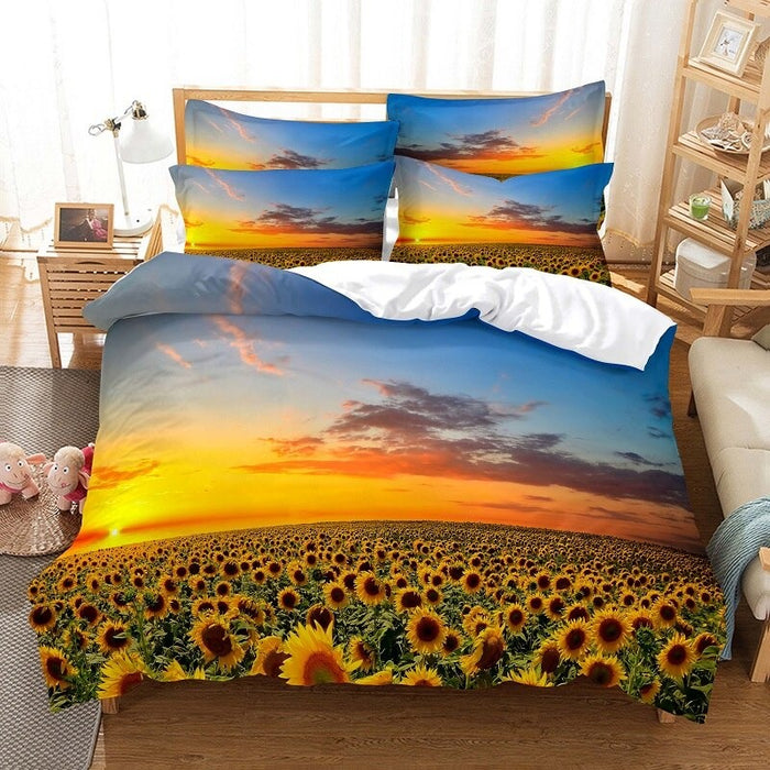 Sunflower Field Digital Print Duvet Cover Set