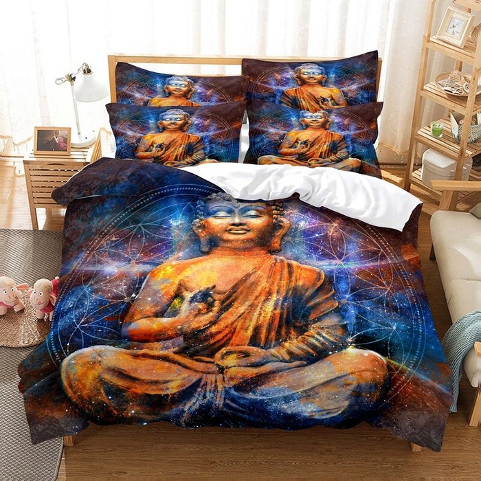 Illuminate Buddha Statue Print Duvet Cover Set