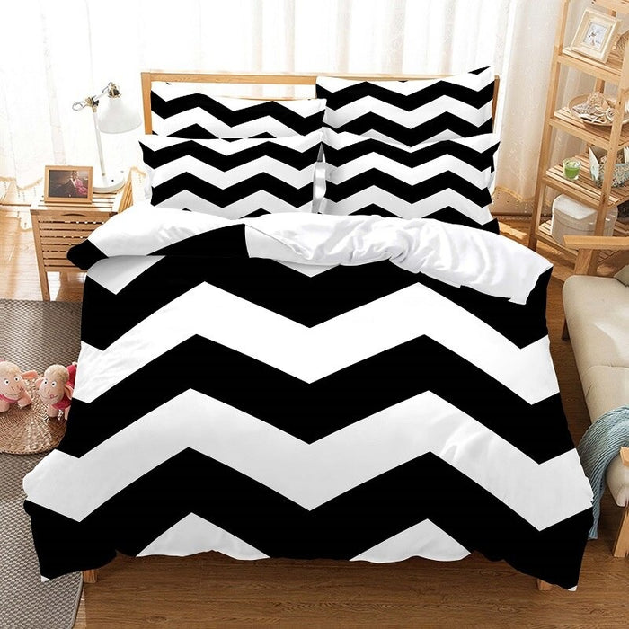 Zigzag Black & White Stripes Print Duvet Cover Set