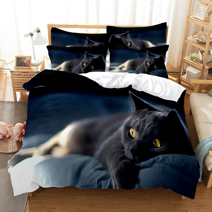 3D Black Cat Bedding Set