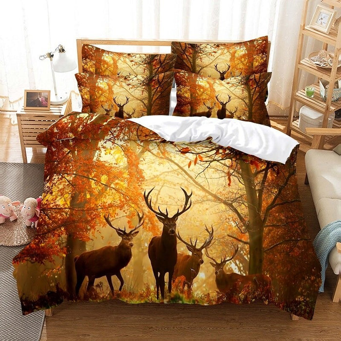Autumn Forest Deer Print Duvet Cover Set