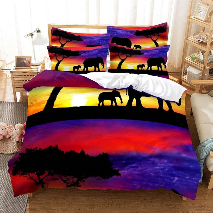 Elephant & Sunset Digital Print Duvet Set