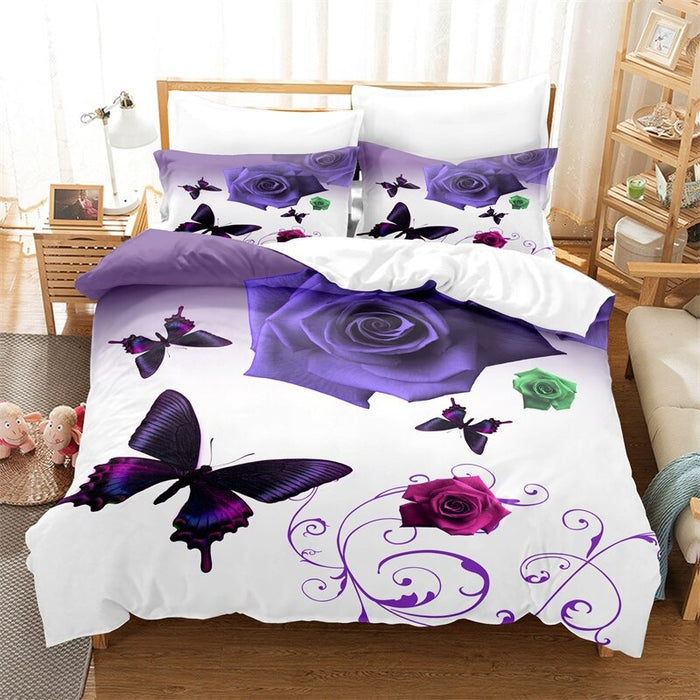 Flower Pattern Duvet Cover And Pillowcase Bedding Set