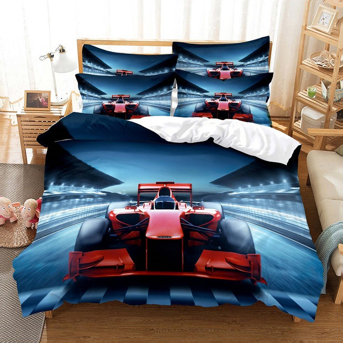 Motorsport Patterned Duvet Cover And Pillowcase Bedding Set