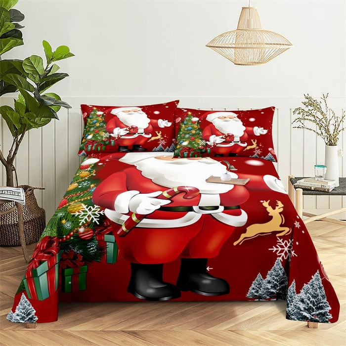 Santa Clause Themed Bed Sheets And Pillowcases Set