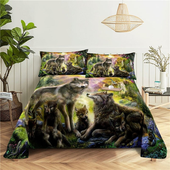 3 Sets Wolves Printed Bedding