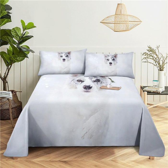 Dogs Digital Printed Polyester Bed Sheet Set