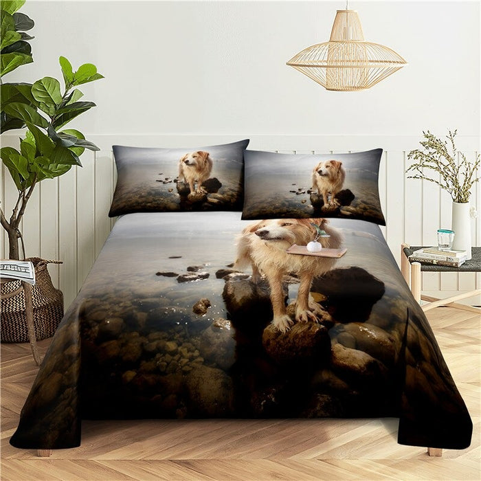 Dogs Digital Printed Polyester Bed Sheet Set