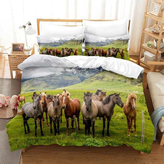 Fashion Landscape Scenery Horse Duvet Cover Set