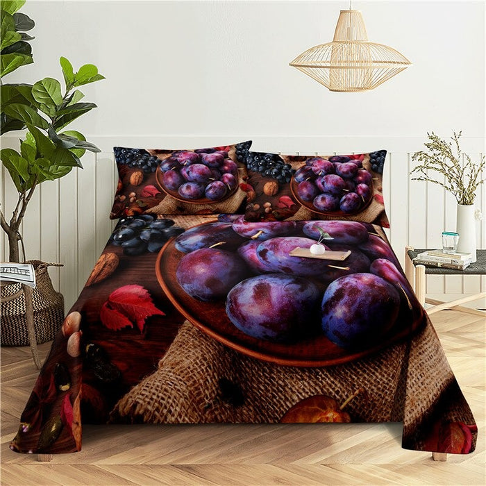 Fresh Fruit Print Bed Flat Bedding Set