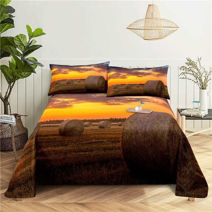 Flowery Scenery View Print Bedding Set