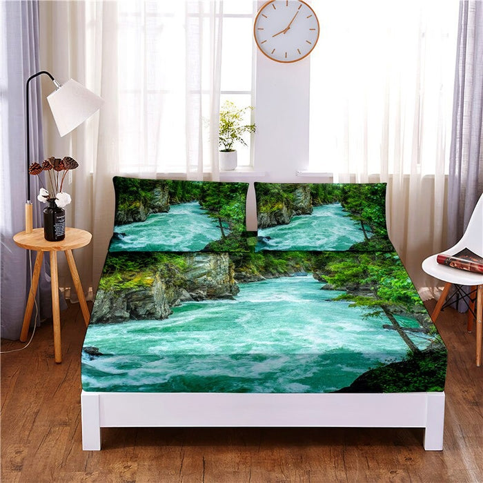 3 Pcs Natural Scenery Digital Printed Polyester Bed Sheet Set