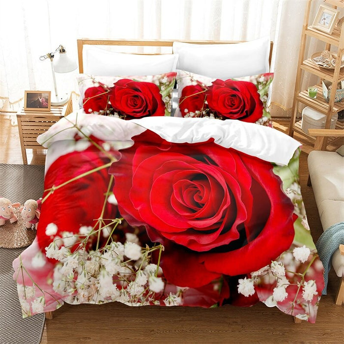 3D Red Rose Duvet Cover Set