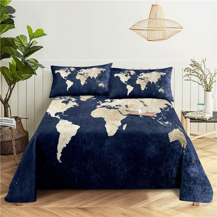 Map Print Flat Bedding Set