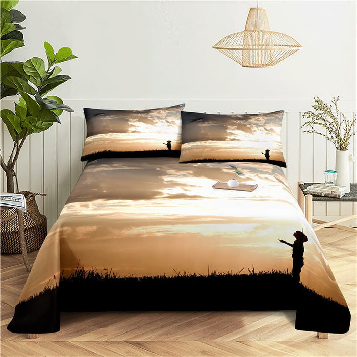 Scenery Print Polyester Flat Bedding Set