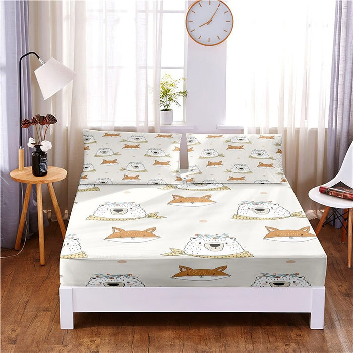 3 Pcs Animated Animal Digital Printed Polyester Fitted Bed Sheet Set