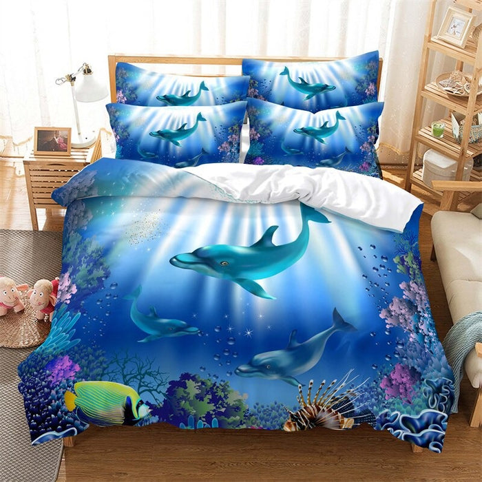 Blue Sea Pattern Duvet Cover And Pillowcase Complete Set