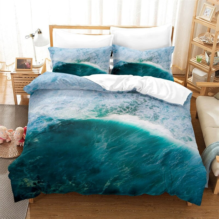 Blue Sea Pattern Duvet Cover And Pillowcase Bedding Set
