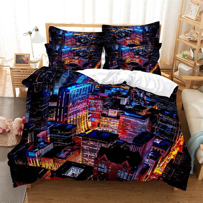 Night View Patterned Duvet Cover And Pillowcase Bedding Set