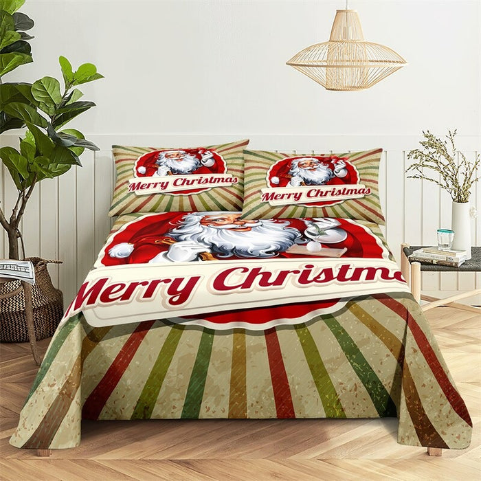 Santa Clause Themed Bed Sheets And Pillowcases Set