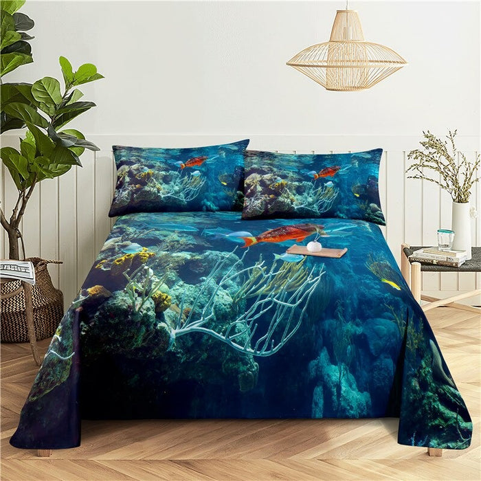 Seafloor Animals Bed Flat Bedding Set