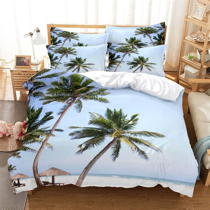 Sandy Beach Coconut Tree Duvet Cover Set