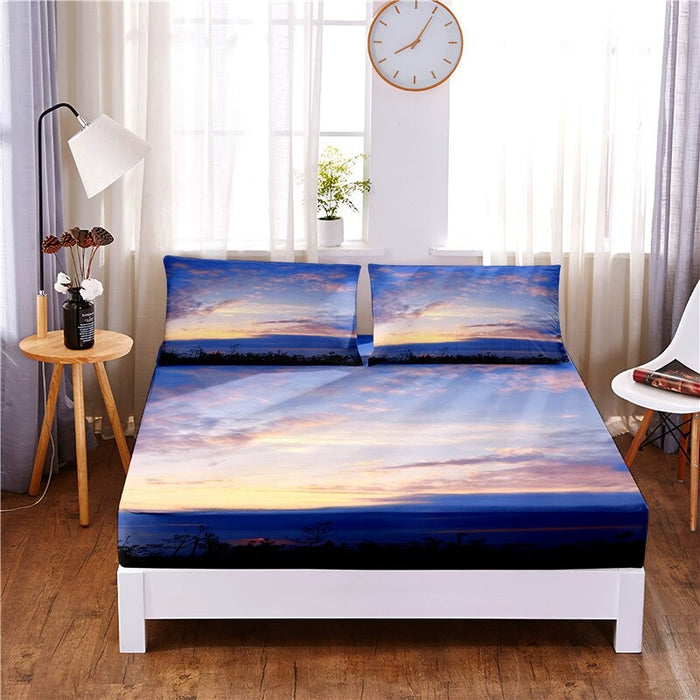 Sunset Print Fitted Sheet Bedding Set