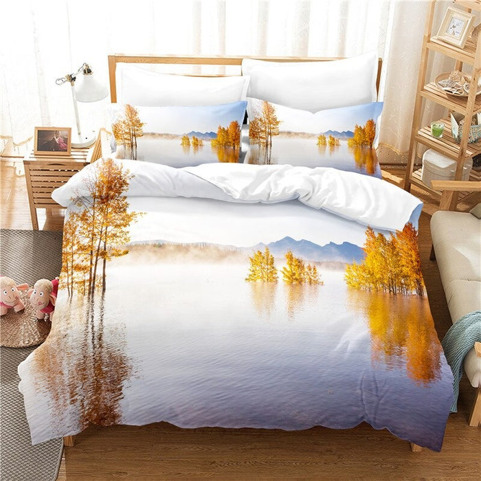 3D Mountain Lake Bedding Duvet Cover Set