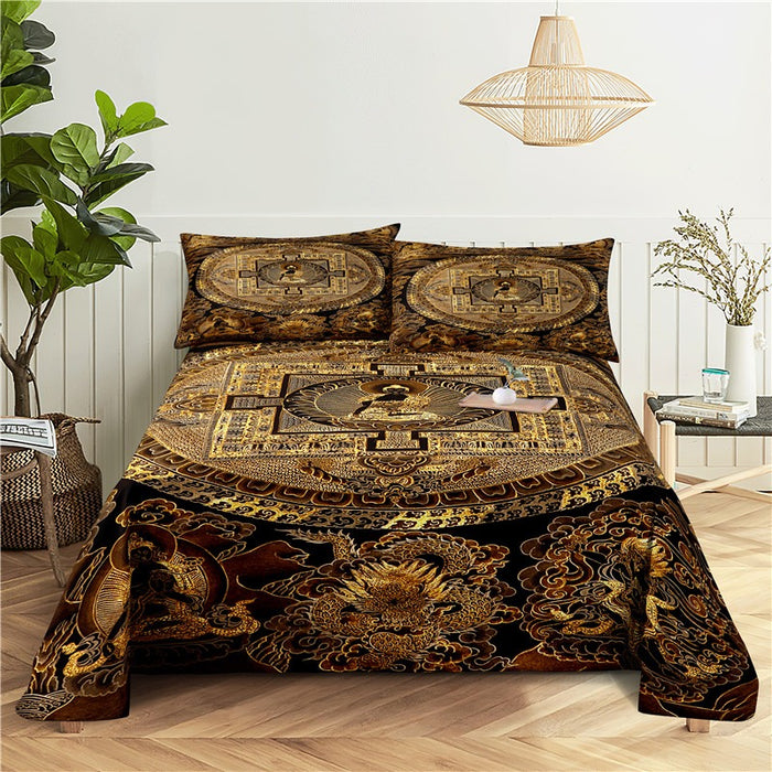 Buddha Statue Print Flat Bed Bedding Set