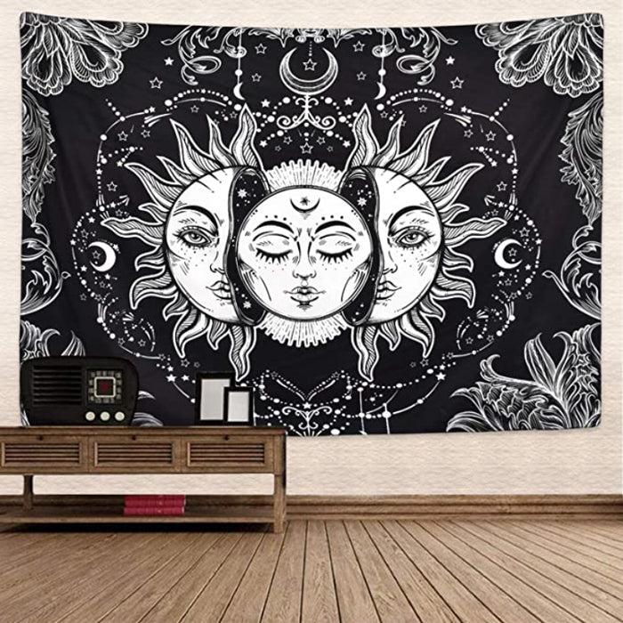 Sun And Moon Tapestry Burning Sun With Star Tapestry Psychedelic Tapestry Black And White Mystic Tapestry Wall Hanging