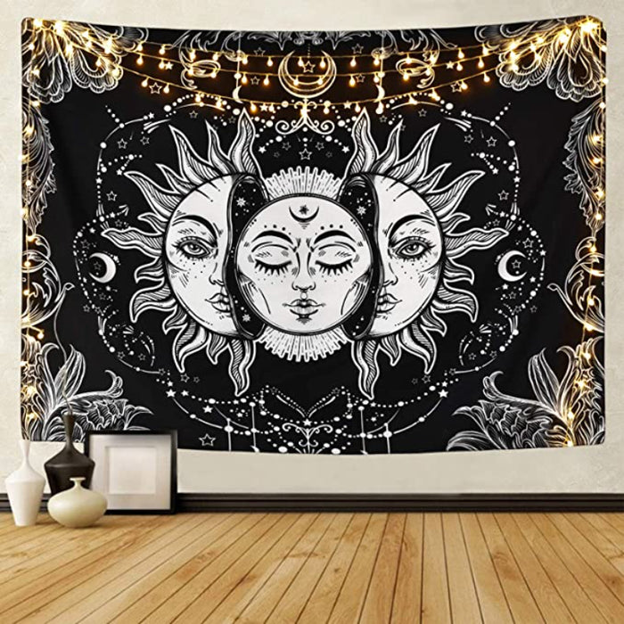 Sun And Moon Tapestry Burning Sun With Star Tapestry Psychedelic Tapestry Black And White Mystic Tapestry Wall Hanging