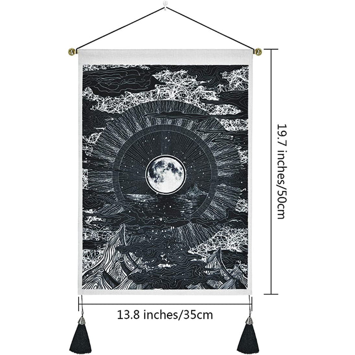 Pack Of 2 Tapestry Moon And Star Tapestry Ocean Wave Tapestry Black And White Tapestries Mountain Tapestry Sunset Great Wave Tapestry Wall Hanging For Room