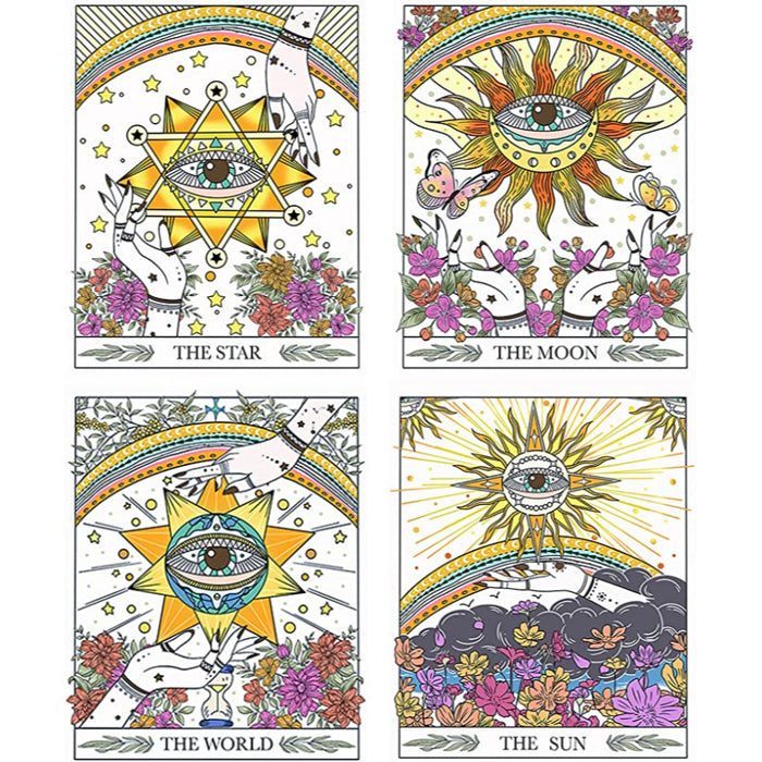 4 Pcs Tarot Flag Tapestry- The Sun The Moon The World The Star Tarot Tapestry, Mysterious Medieval Astrology Divination Wall Tapestries Wall Hanging Floral Tapestry For Bedroom Dorm Living Room